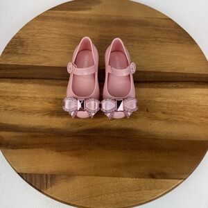 New Little Kids Mini Melissa Mini Sweet Love IV Pink Bow Mary Jane Flats Size 7
